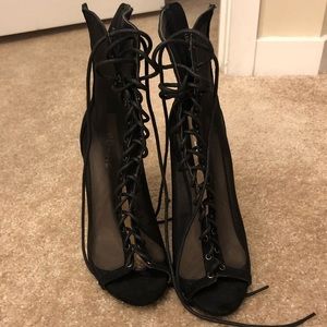 Black lace up 5 inch stiletto heels